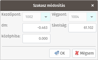 1D hálózat szakasz módosítás