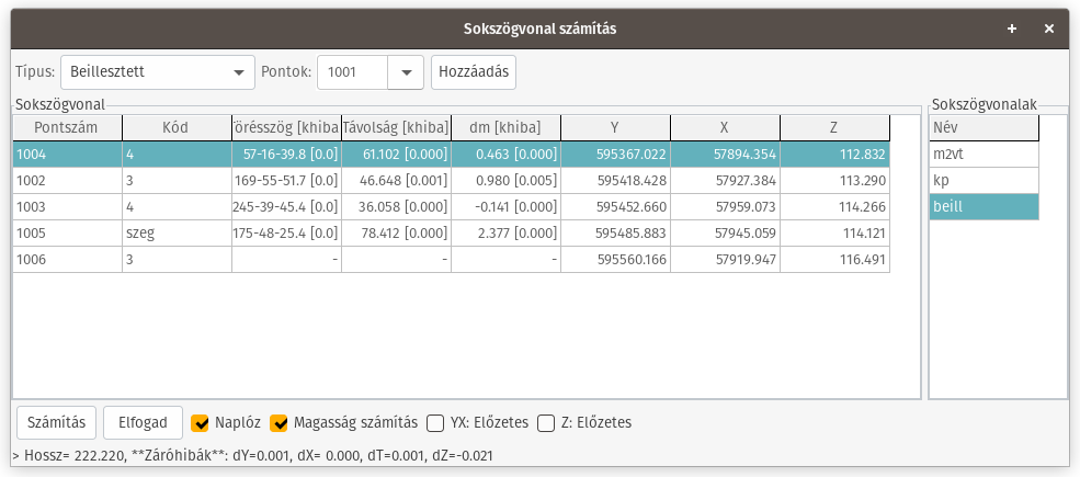 beillesztett sokszögvonal