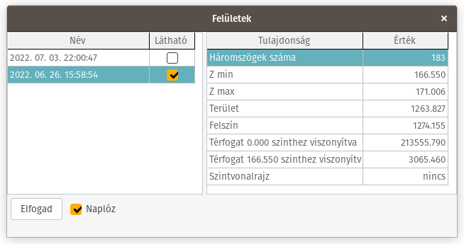 felület kezelő ablak